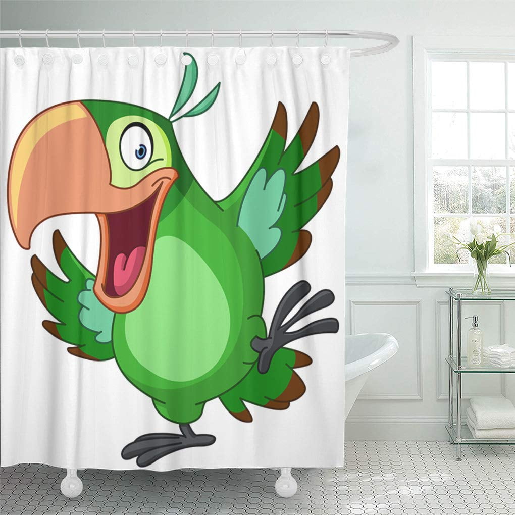 Libin Green Cartoon Happy Parrot Dancing Parakeet Jungle Bird Shower Curtain 60x72 inch