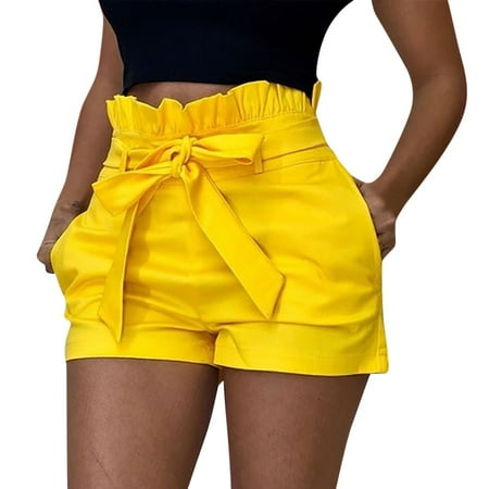 

JDEFEG Sleeping Shorts for Women 2019 Woman Fashion Shorts Hollow Out Summer Woman Short Pants Shorts Pajama Set for Women Satin Yellow Xxl