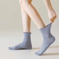 thumbnail image 5 of Zhengup Womens Ruffle Socks Crew Casual Cotton Frilly Breathable Cute Knit Lettuce Trim Ankle Solid Socks 6 Pack, 5 of 7