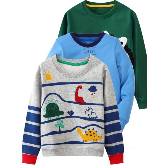 WIBACKER 2-7T Toddler and Little Boy's French Terry Cotton French Terry Crewneck Long Sleeve Sweatshirt - 1 Piece Dinosaur
