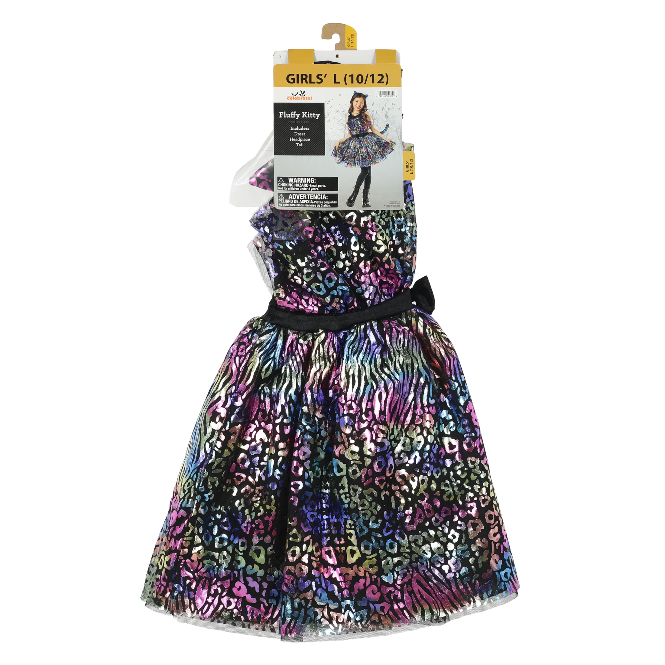 Fluffy Kitty Halloween Costume for Children, Girls' Size L (10/12), by Way to Celebrate