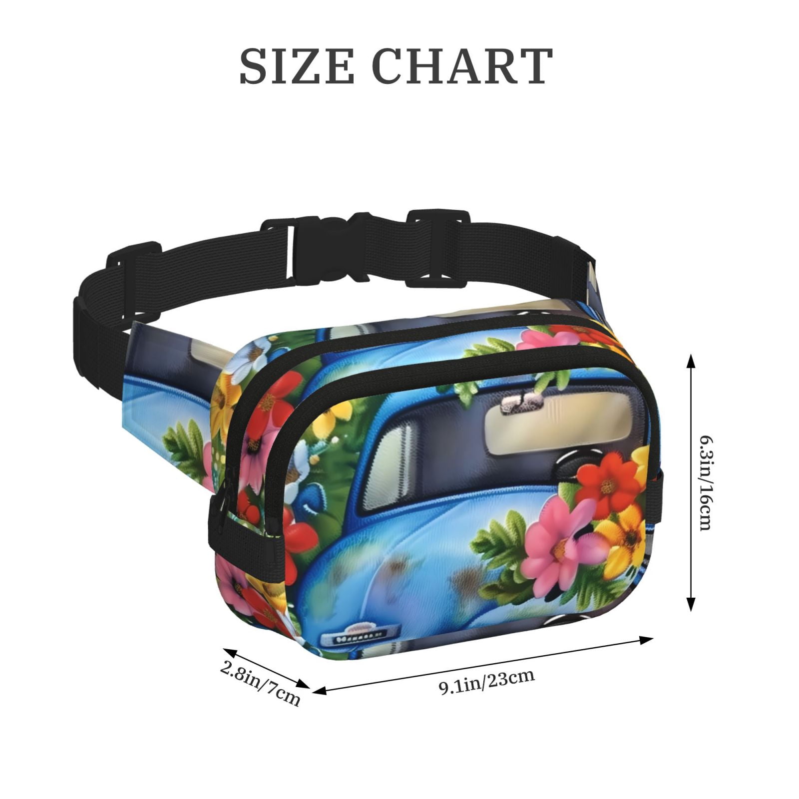 Fuzoiu Floral Truck Welcome Print Unisex Square Double Layer Waist Bag,Crossbody Fanny Pack Travel Workout Accessory