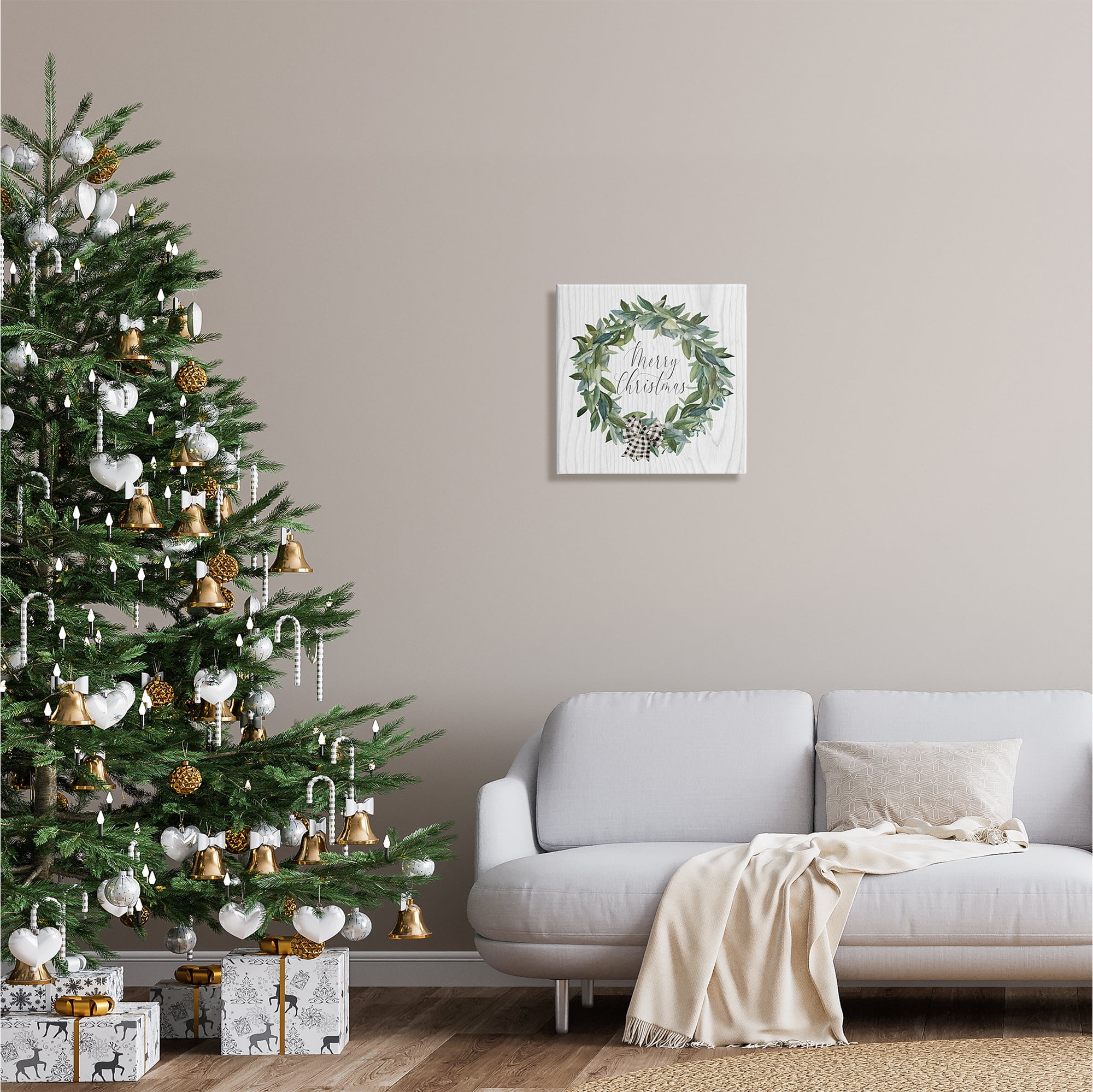 Stupell Industries Tartan Bow Wreath Holiday Painting Gallery Wrapped Canvas Print Wall Art, 17 x 17