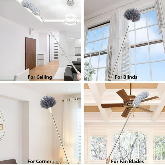 ACDANC Cleaning Tools Duster with Extension Pole (Stainless Steel) 100 in Extra Long Microfiber & Double Replacement Heads Extendable Dusters Health & Household
