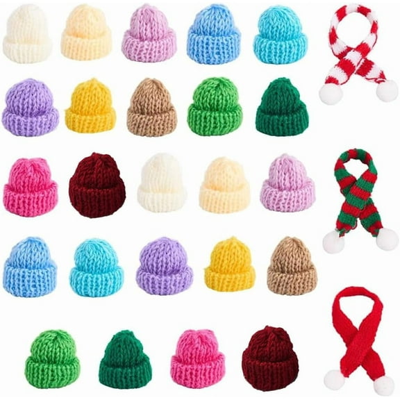 30Pcs Mini Santa Hats Mini Knit Hats and Scarves Miniature Craft Hat Mini Knitting Hats Small Xmas Hat Tiny Knit Hats