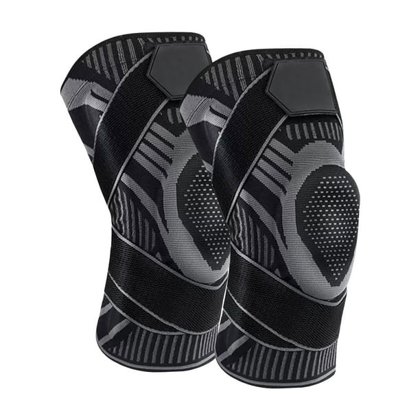 Rodilleras deportivas con correas dobles de resorte para soporte de presión y protección de rodillas.