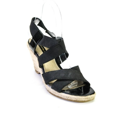 

Pre-owned|Bandolino Womens Patent Leather Elastic Espadrille Wedge Sandals Black Size 6.5