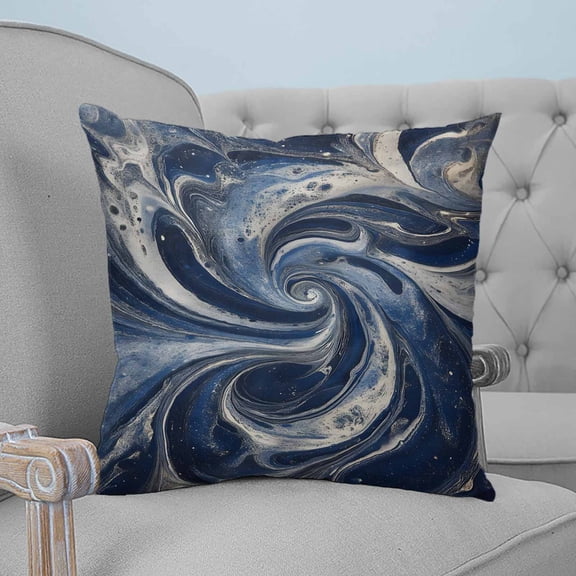 Navy Blue Abstract Decorative Pillowcase 24''x24'', White Moire Abstract Throw Pillow Covers Soft Cushion Case for Couch Sofa Bedroom Living Room, Pillowcase Boho Decor