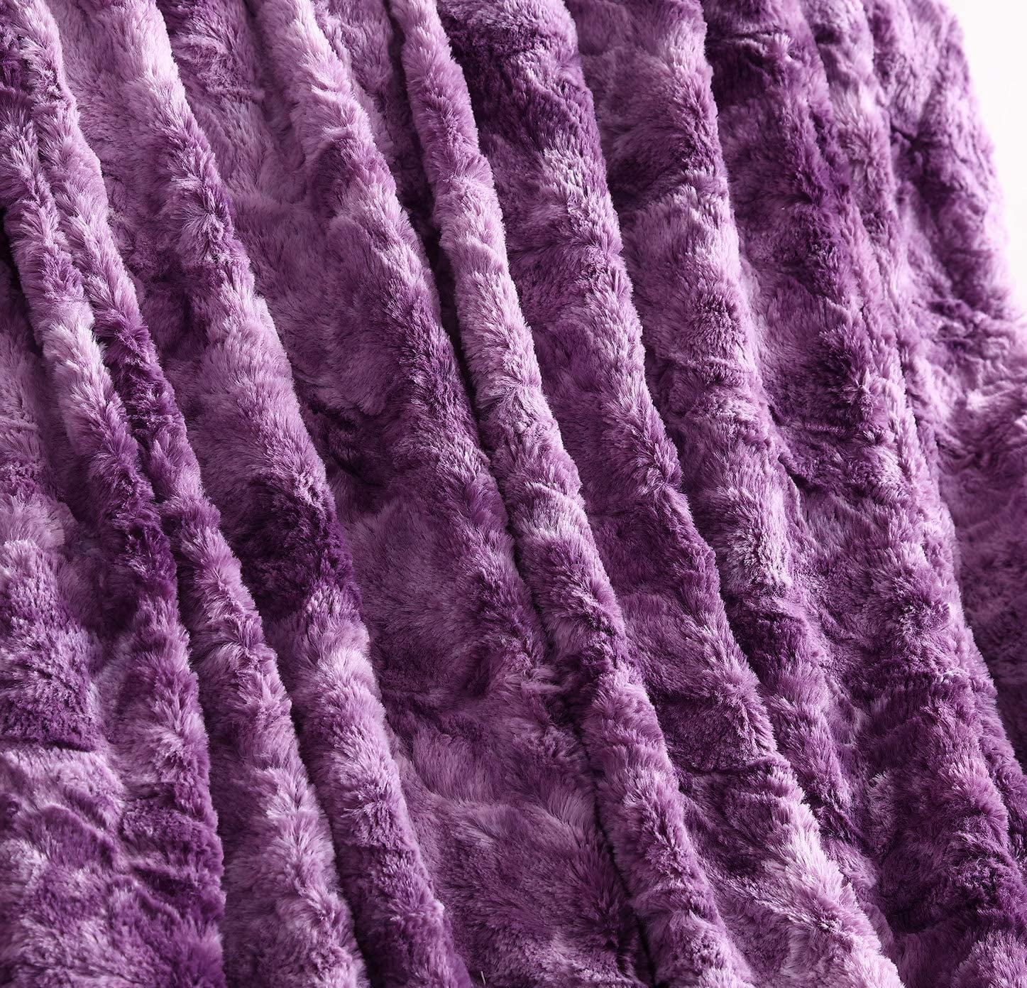 Chezmoi Collection Purple King Bed Blanket Faux Wolf Fur Sherpa Fleece Throw Blanket