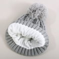 thumbnail image 5 of XIMIN Kid Girls 3 Piece Outfits Warm Winter Beanie Hat Fluffy Lined Knitted Neck Warmer Scarf Neck Gaiter Soft Cuffed Cap Gloves with Pom Pom for Cold Weather, 5 of 7
