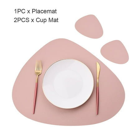 

3pcs Table Decoration Heat Insulation PU Leather Cup Mat Placemat Set Solid