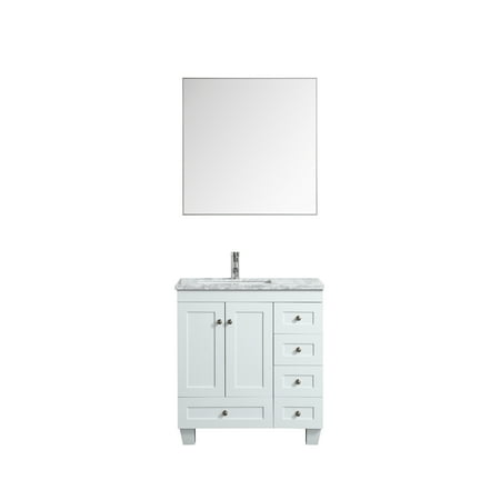 Eviva Happy 30" x 18" Transitional White Bathroom Vanity with white carrara marble counter-top