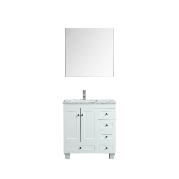 White Carrara Marble Counter Top, 30 Inch White Bathroom Vanity With Quartz Top