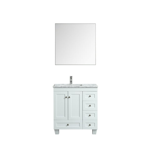 Eviva Happy 30 X 18 Transitional White Bathroom Vanity With Carrara Marble Counter Top Com Transitional White Bathroom Vanity, 30 Inch Bathroom Vanity With Carrara Marble Top