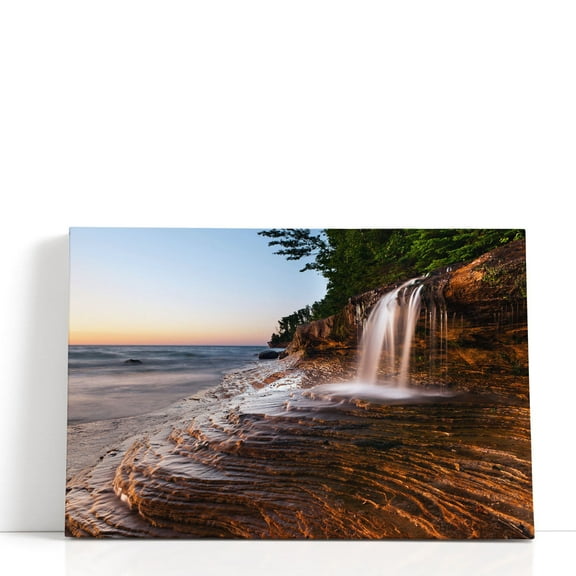 Waterfall at Pictured Rocks National Lakeshore, Lake Superior - Wrapped Canvas Print Wall Art | 18" W x 12" H