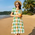thumbnail image 4 of Naloa St. Patrick's day argyle Print Womens Summer A-Line Dress with Pockets,Short Sleeve Dresses,Flowy Beach Swing Dress for Vacation Travel, 4 of 6