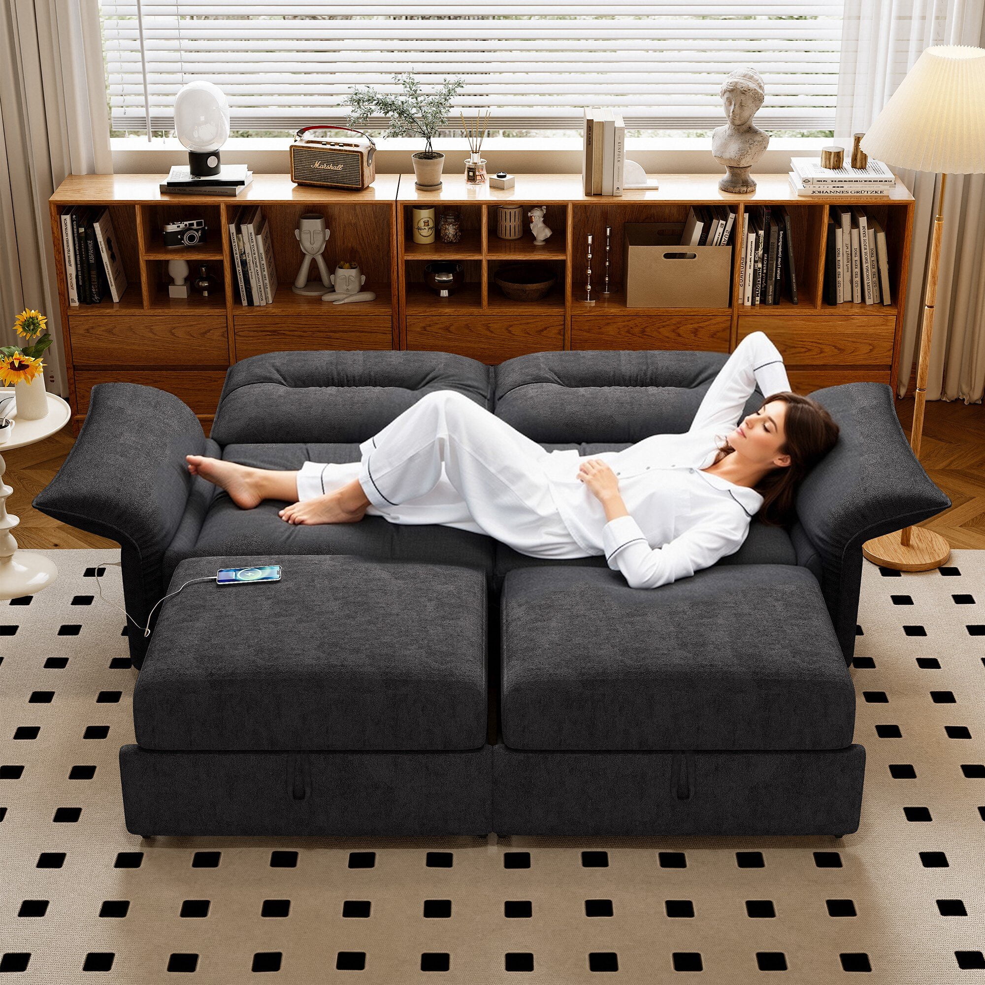Leumius 85" Convertible Sofa Bed with Wood Frame,2-in-1 Upholstered Sleeper Sofa Bed with Pull Out Bed for Living Room,Apartment,600 lbs Capacity,Grey