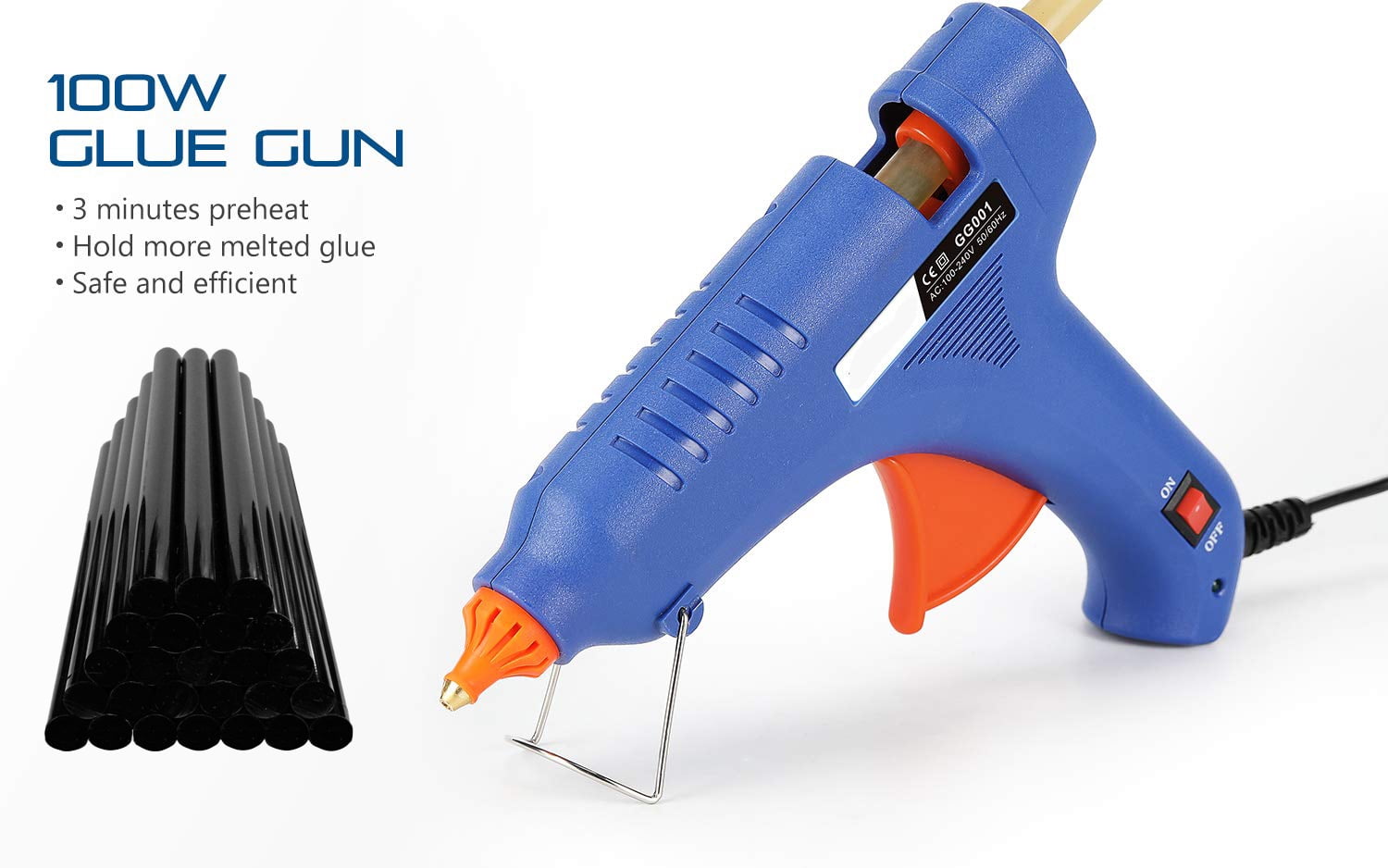 Hot Melt Glue Gun with 20pcs Glue Sticks Removable AntiHot Cover