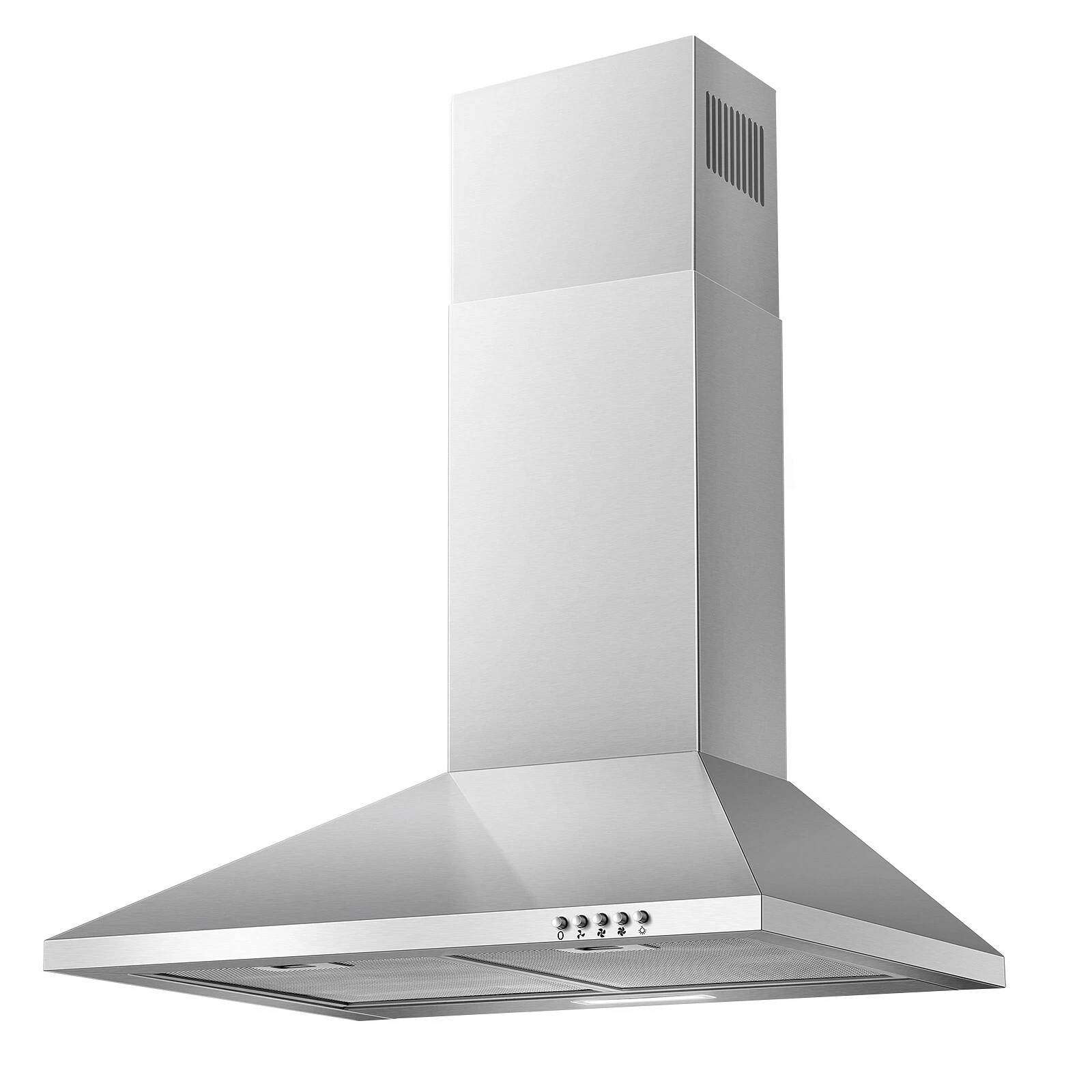 Range Hood 24 inch Range Hood Stainless Steel Oven Vent Hood,Wall Mount Kitchen Hood,Ducted/Ductless Chimney-Style Kitchen Exhaust Hood with Push Button Control,Stove Vent Hood with 3-speed Fan