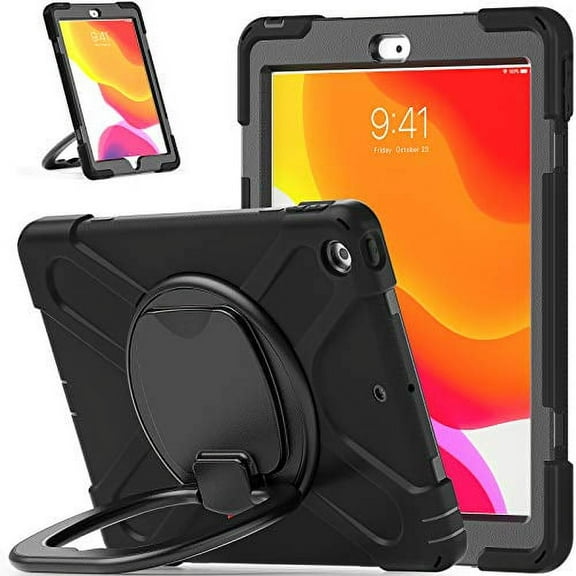 KIQ iPad 10.2 7th 8th Gen Case, Heavy Duty Protection Shield Case forr Apple iPad 10.2 [Black Black]