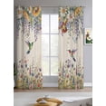 thumbnail image 2 of Spring Floral Sheer Curtains 84 Inch Length 2 Panels Set for Living Room/Bedroom, Daisy Sunflowers Wisteria Hummingbird Beige Kitchen Curtains Grommet Semi-Sheer Curtains Window Treatments 52"x84"x2, 2 of 7