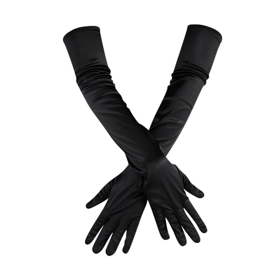 TELOLY Women Trendy Glove,Opera Dance Elbow Finger 1920S Bridal Long Length Gloves Satin Women's Gloves,Mittens for Women Black One Size