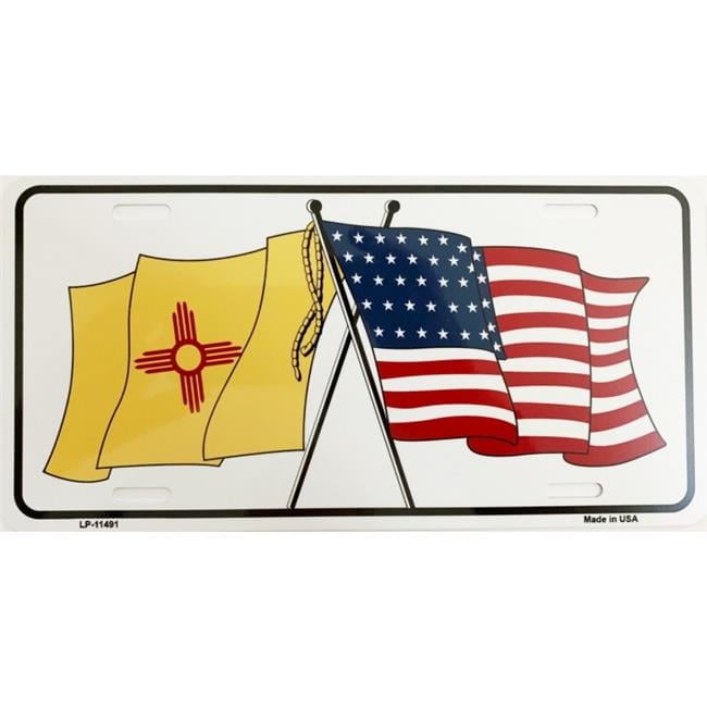 New Mexico Crossed U.S. Flag Metal License Plate