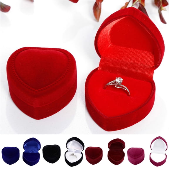 Vnanda Heart Shaped Ring Box Holder Jewelry Chest Organizer Earrings Coin Jewelry Presentation Box Case for Proposal Engagement Wedding Ceremony Birthday Gift