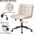 thumbnail image 5 of Swivel Criss Cross Legged Chair with Wheels for Home Office, Wide Armless Desk Chair Height Adjustable Comfy Seat for Desk,Vanity, Bedroom, Beige, 5 of 17
