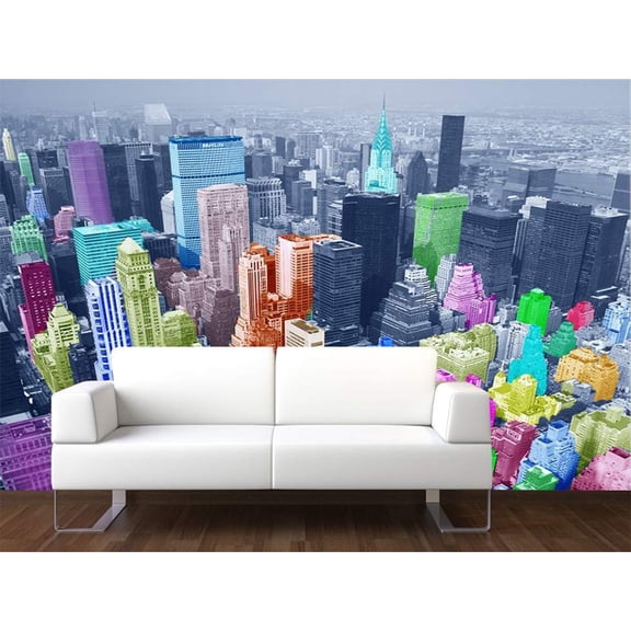 Startonight Mural Wall Art Future New York Illuminated Urban Abstract Wallpaper Photo 5 Stars Gift Large 10 x 28,82 ‘’ x 50,4 ‘’ Total 8’4”x 12'