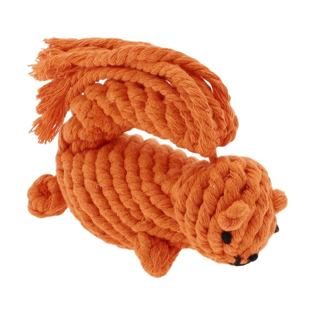 Cuerda de masticar para perros en forma de ardilla, duradera, trenzada de algodón, para limpiar los dientes, color naranja