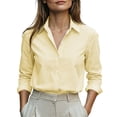 thumbnail image 4 of Auralook Oversized Striped Button Down Shirts for Women Long Sleeve Collared Shirt Blouses with Pocket Beach Vacation Outfit,A157 Yellow,1X, 4 of 8