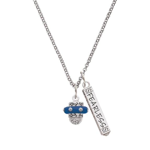 Delight Jewelry Silvertone Crystal Navy Blue Spinner Silvertone Fearless Bar Charm Necklace, 23"