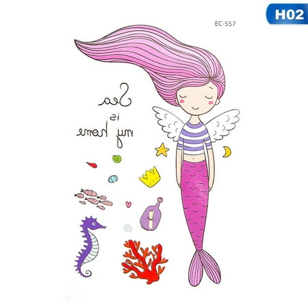 KABOER 2Pcs/Set Cartoon Mermaid Tattoo Sticker Boys Girls Fake Tattoo Body Art Temporary Tattoo Stickers for Kids Taty