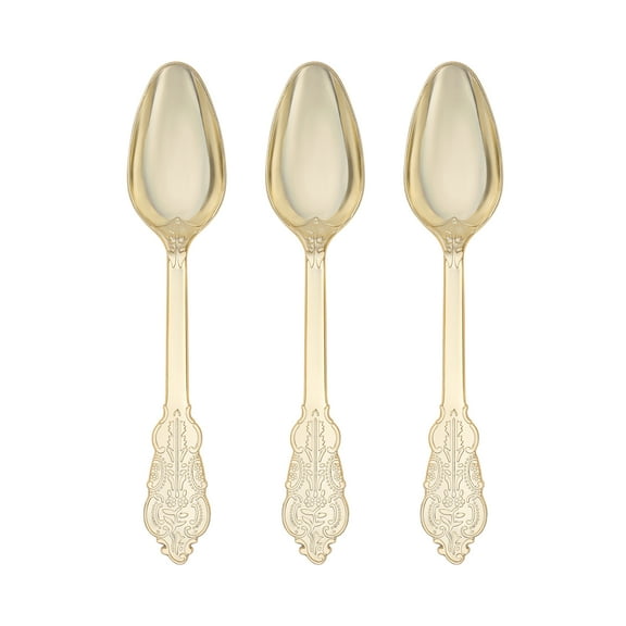 Smarty 7.3" Shiny Metallic Baroque Gold Disposable Plastic Spoons 600ct