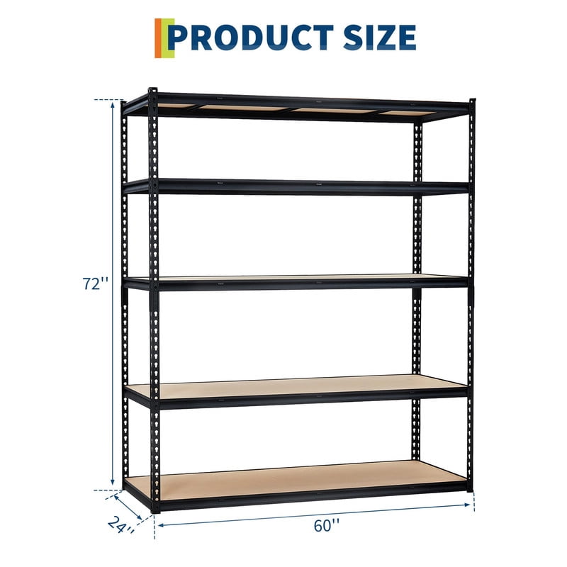 KOKEBREN 60"Wx24"Dx72"H Garage Storage Shelves 5 TierS Heavy Duty Storage Shelving Racks 3000 Lbs Capacity,Metal Adjustable Shelving Unit