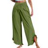 thumbnail image 1 of Plebaso Womens Wide Leg Pants Ruffle Hem Flowy Palazzo Pants Drawstring Casual Plain Vacation Beach Pants, 1 of 4