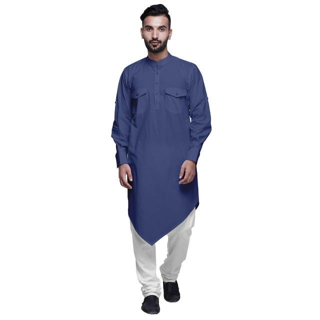 Atasi Kurta Long Asymétrique en Coton à Col Mandarin pour Garçons, Tenue Décontractée