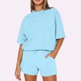 thumbnail image 2 of LNGOOR Tenues Décontractées 2 Pcs pour Femmes Col Rond Manches Courtes Hauts et Shorts à Cordon Ensembles de Sport Survêtements avec Poches, 2 of 9