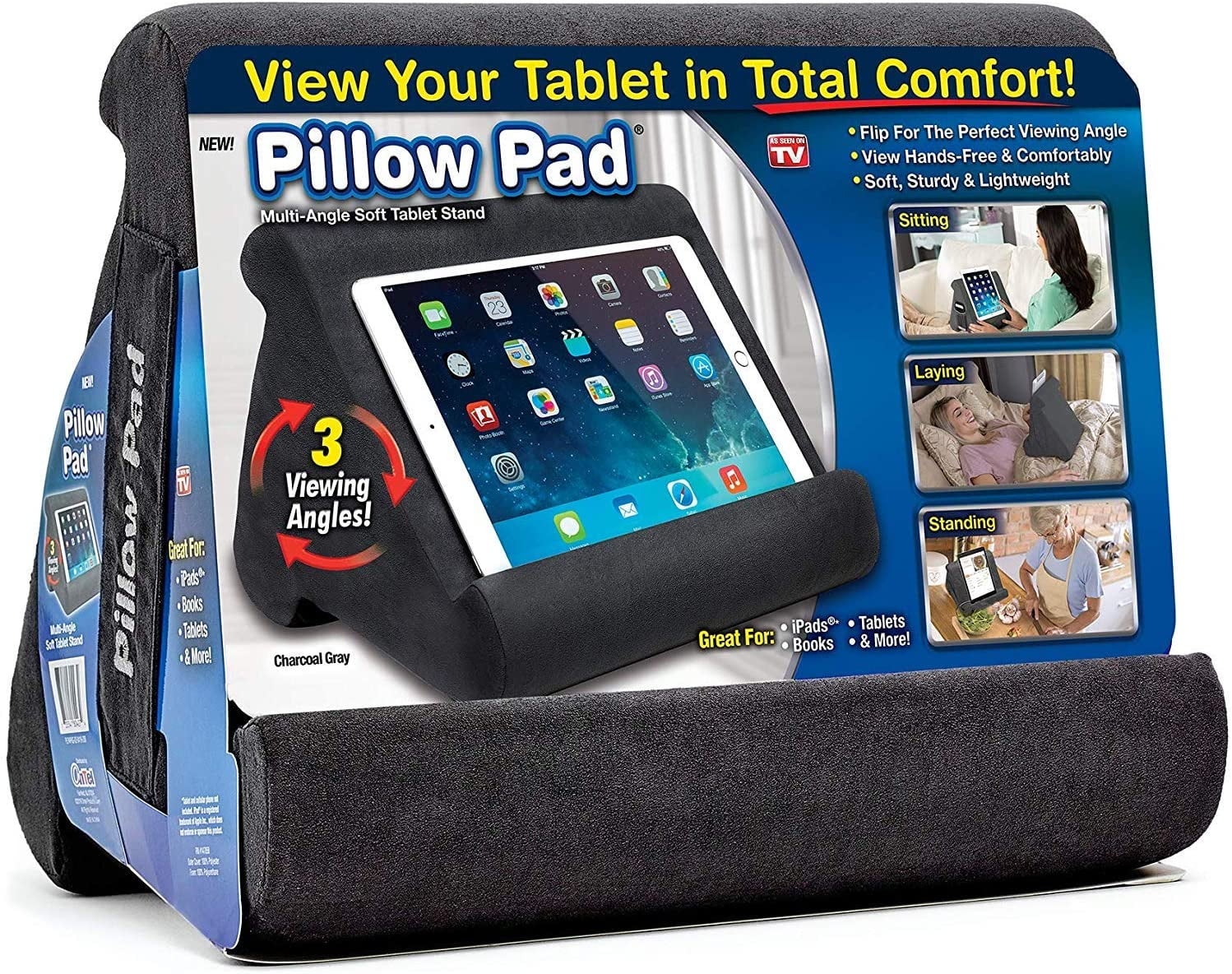 Ontel Pillow Pad Multi-Angle Soft Tablet Stand Charcoal Grey 