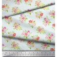 thumbnail image 3 of Soimoi Blue polyester Crepe Fabric Leaves & Grandiflora Roses Floral Decor Fabric Printed Yard 52 Inch Wide, 3 of 5