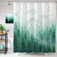 thumbnail image 2 of Teal Misty Forest Shower Curtain Ombre Nature Tree Plants Shower Curtains Fabric Waterproof Mountain Shower Curtain Sets for Bathroom Bath Decor with 12 Hooks (Teal1, 72'''' × 72''''), 2 of 6