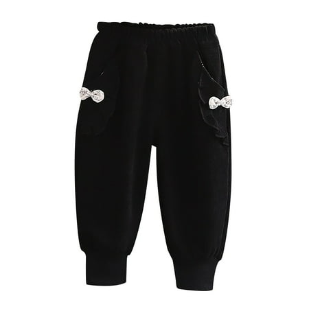 

IWRUHZY Toddler Baby Girl Pants Clothes Elastic Waist Bow Tie Cinch Bottom Pant Solid Color Casual Cute Trousers with Pockets