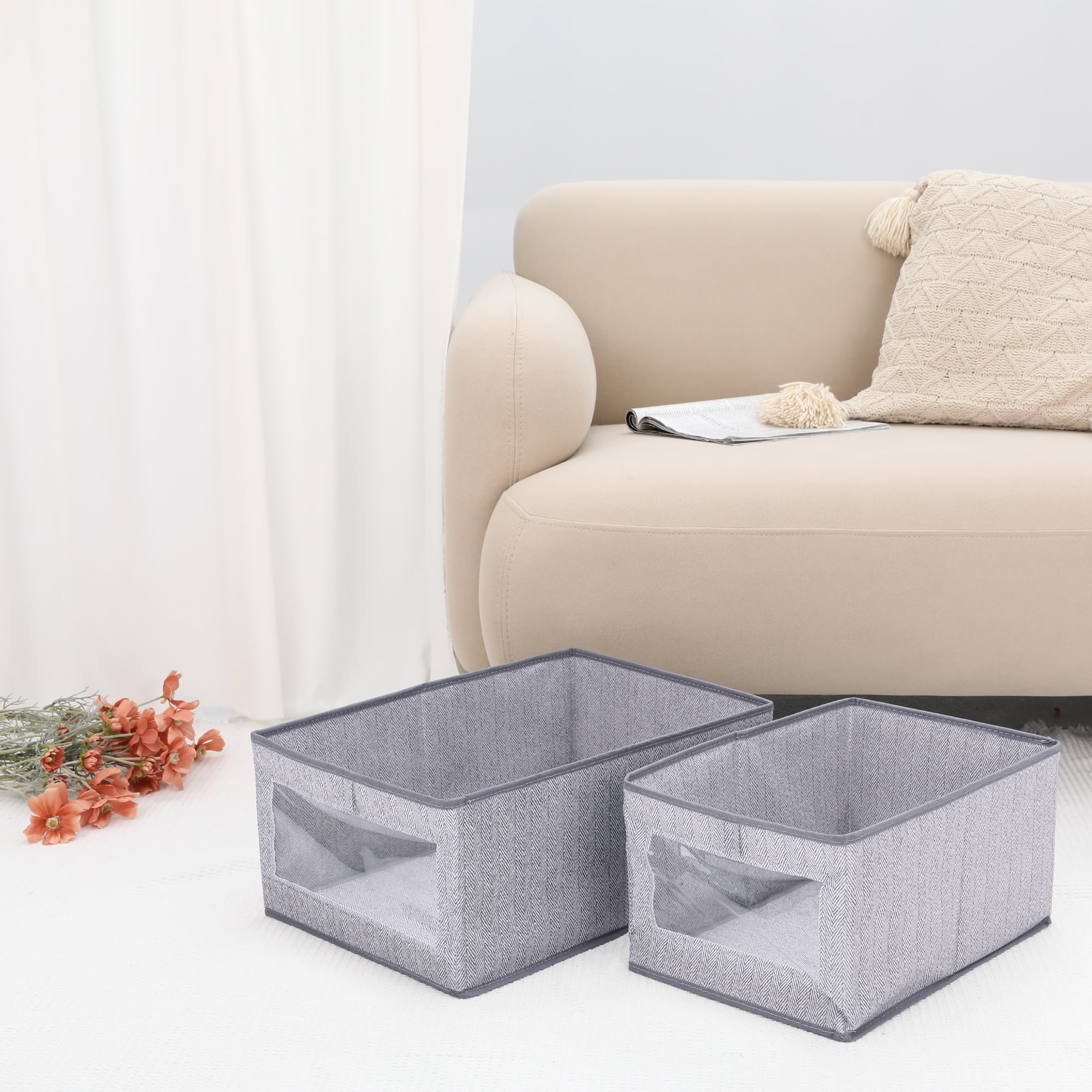 Unique Bargains Storage Bin with Handles Foldable Organizer Basket Grey 17"x12"x8"