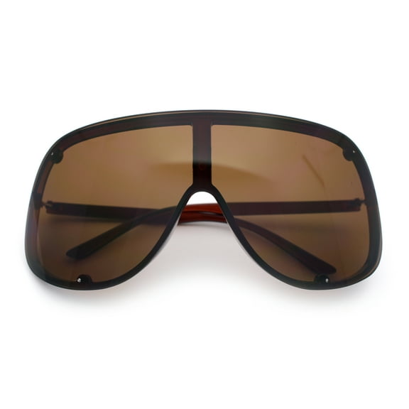 Extra Oversized Curved Shield Robotic 80s Sport Sunglasses All Brown