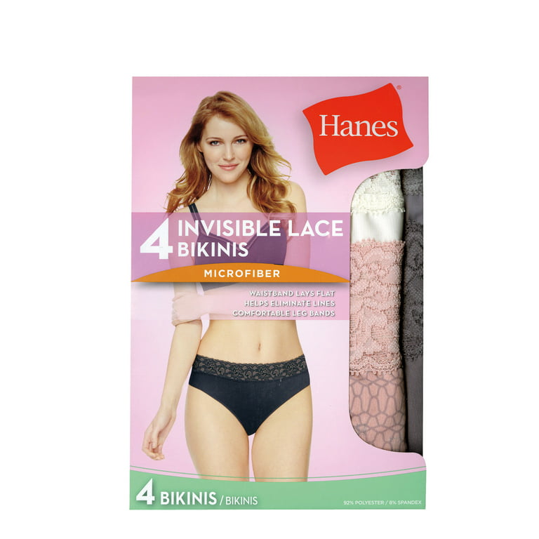 Hanes Women's Invisible Lace Bikini Panties, 4-Pack