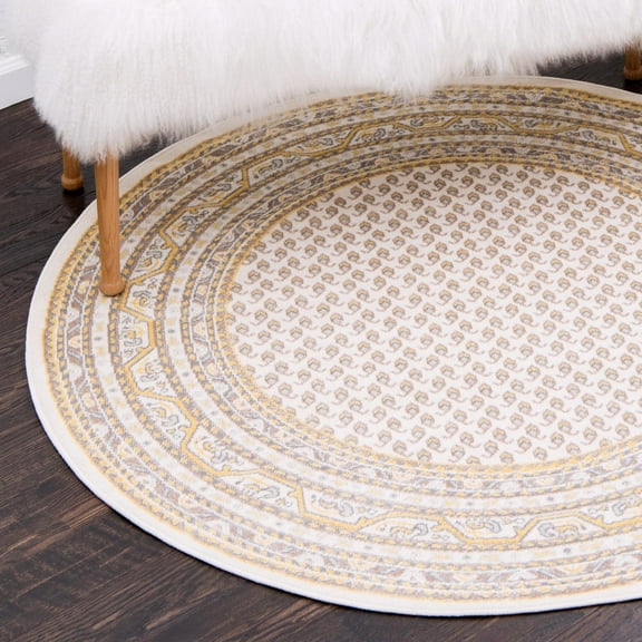 Unique Loom Williamsburg Collection Area Rug - Allover (5' 1" Round Beige/Gold)