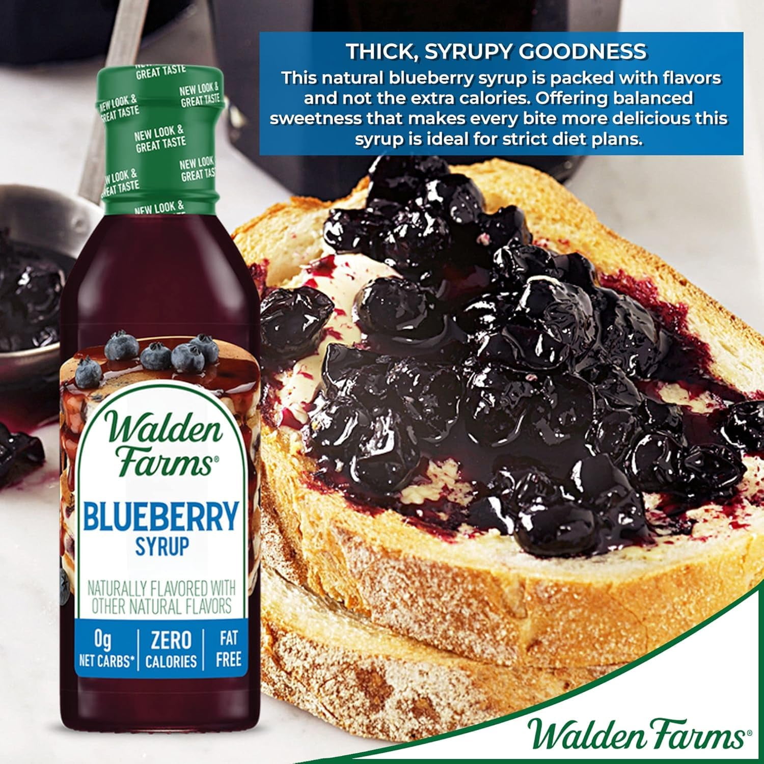 Walden Farms Blueberry Sugar Free Syrup For Pancakes, Waffles, French Toast, And Fresh Pastries, 0G Net Carbs, Calories, Fat, Or Gluten, Kosher Certified, 12 Oz. Bottle, 2 Pack