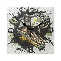 Dinosaur Face and Graffiti Wall Clock Square Silent Non Ticking Battery Operated Clock for Home Bathroom Kitchen Bedroom Living Room