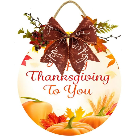 Eveokoki 12" Happy Thank*giving Wood Hanging Sign Plaque, Autumn Wooden Door Hanger, Rustic Autumn Thank*giving Wall Art for Home Garden Farmhouse Yard Decor